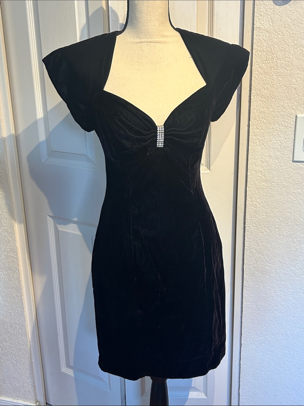 Vintage Black Velvet Jewel Adorned Formal Dress